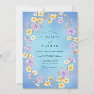 Invitación Boda de ranúnculo de eucalipto lila azul