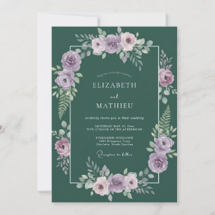 Invitación Boda de ranúnculo de eucalipto lila esmeralda