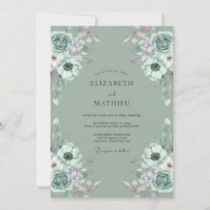 Invitación Boda de ranúnculo de eucalipto lila espuma de mar