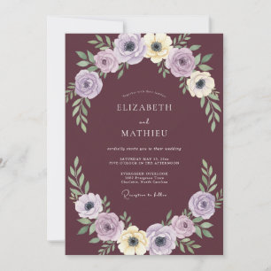 Invitación Boda de ranúnculo de eucalipto lila malva