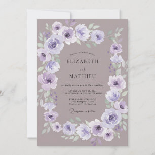 Invitación Boda de ranúnculo de eucalipto lila malva polvorie