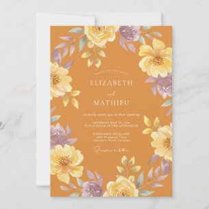 Invitación Boda de ranúnculo de eucalipto lila mostaza