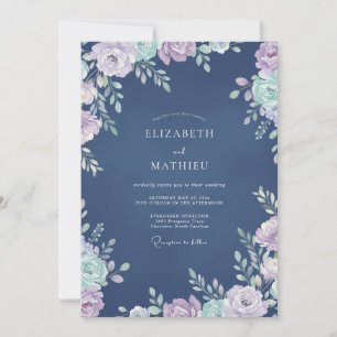 Invitación Boda de ranúnculo de eucalipto lila pizarra