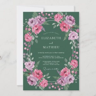 Invitación Boda de ranúnculo de eucalipto magenta del bosque