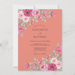 Invitación Boda de ranúnculo de eucalipto magenta terracota