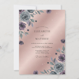 Invitación Boda de ranúnculo de eucalipto malva lila polvorie