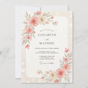 Invitación Boda de ranúnculo de eucalipto marfil sonrosado