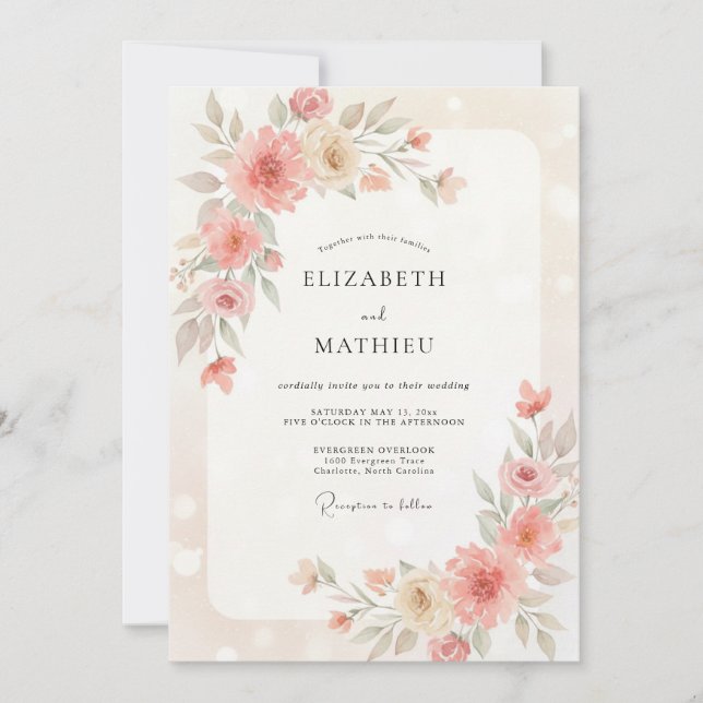 Invitación Boda de ranúnculo de eucalipto marfil sonrosado (Anverso)