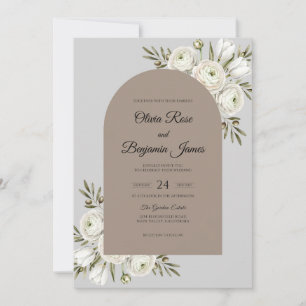 Invitación Boda de ranúnculo de eucalipto marfil taupe