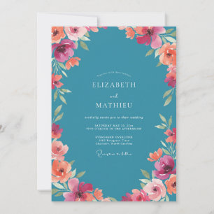 Invitación Boda de Ranúnculo de Eucalipto Melocotón Verdeazul