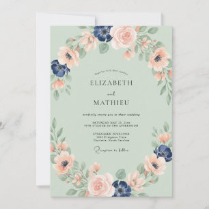Invitación Boda de ranúnculo de eucalipto melocotón y salvia 