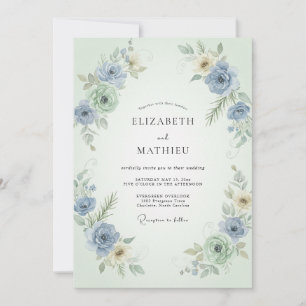 Invitación Boda de ranúnculo de eucalipto menta pervinca