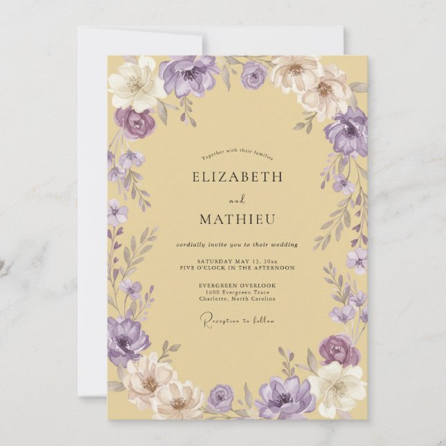 Invitación Boda de ranúnculo de eucalipto morado de mantequil (Anverso)