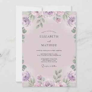 Invitación Boda de ranúnculo de eucalipto morado malva