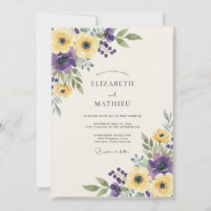 Invitación Boda de ranúnculo de eucalipto morado mostaza