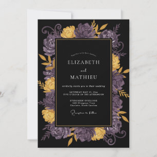 Invitación Boda de ranúnculo de eucalipto morado negro