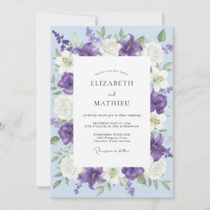 Invitación Boda de ranúnculo de eucalipto morado pervinca