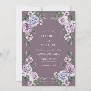 Invitación Boda de ranúnculo de eucalipto morado polvoriento