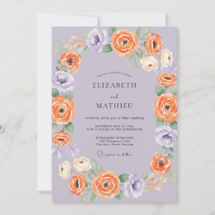 Invitación Boda de ranúnculo de eucalipto naranja lavanda
