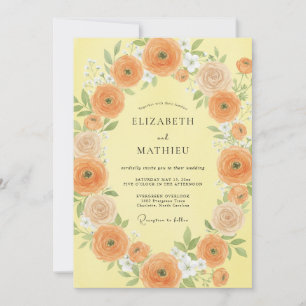 Invitación Boda de ranúnculo de eucalipto naranja mantequilla