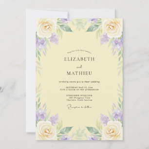 Invitación Boda de ranúnculo de eucalipto púrpura crema