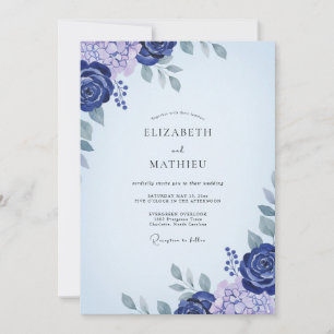 Invitación Boda de ranúnculo de eucalipto púrpura índigo