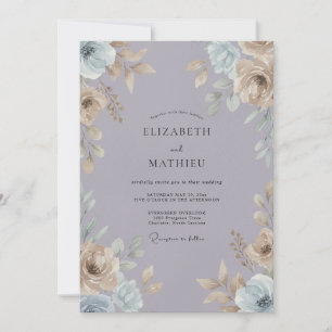 Invitación Boda de ranúnculo de eucalipto púrpura pizarra
