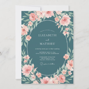 Invitación Boda de ranúnculo de eucalipto rosa acero