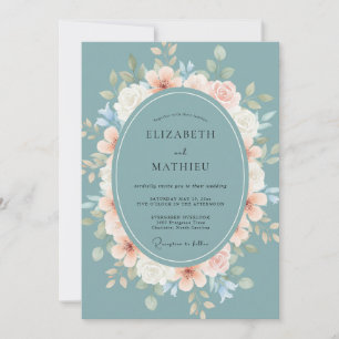 Invitación Boda de ranúnculo de eucalipto rosa apagado en piz