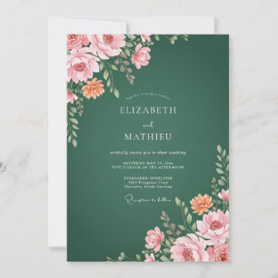 Invitación Boda de ranúnculo de eucalipto rosa bosque