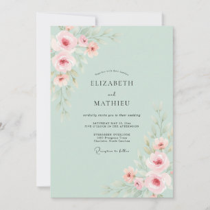 Invitación Boda de ranúnculo de eucalipto rosa espuma de mar