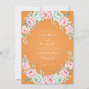 Invitación Boda de ranúnculo de eucalipto rosa naranja