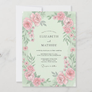 Invitación Boda de ranúnculo de eucalipto rosa polvoriento me