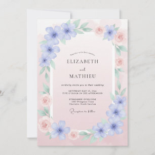 Invitación Boda de ranúnculo de eucalipto rosa suave pervinca