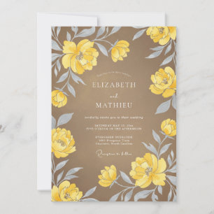 Invitación Boda de ranúnculo de eucalipto taupe dorado