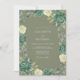 Invitación Boda de ranúnculo de eucalipto verde azulado oliva