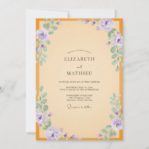 Invitación Boda de ranúnculo de eucalipto violeta ámbar