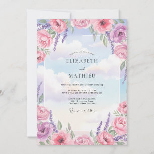Invitación Boda de ranúnculo de eucalipto violeta azul