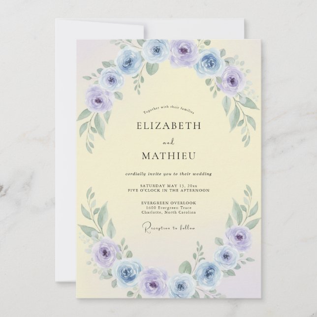 Invitación Boda de ranúnculo de eucalipto violeta con mantequ (Anverso)