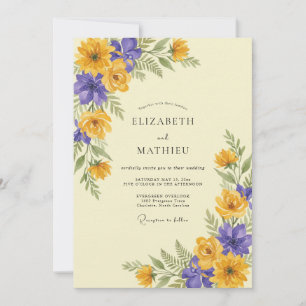 Invitación Boda de ranúnculo de eucalipto violeta dorado