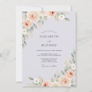 Invitación Boda de ranúnculo de eucalipto violeta pálido