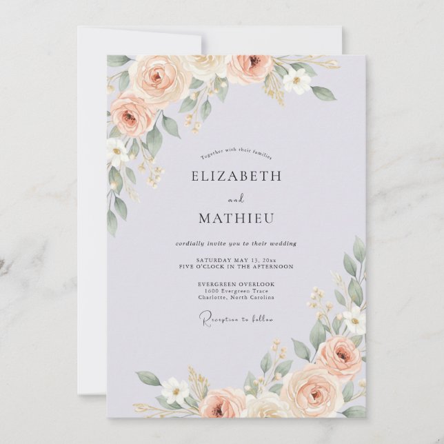 Invitación Boda de ranúnculo de eucalipto violeta pálido (Anverso)