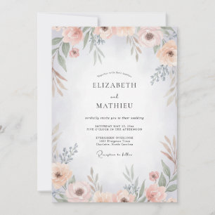 Invitación Boda de ranúnculo de eucalipto y cielo albaricoque
