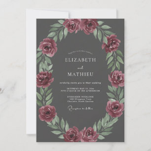Invitación Boda de ranúnculo de eucalipto y ciruela carboncil
