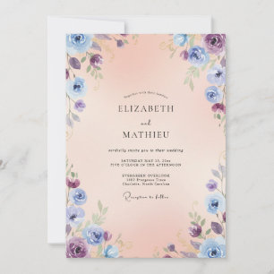 Invitación Boda de ranúnculo de eucalipto y lavanda albaricoq