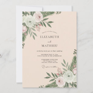 Invitación Boda de ranúnculo de follaje de eucalipto con cham