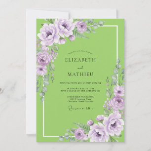 Invitación Boda de ranúnculo de lavanda Chartreuse y eucalipt