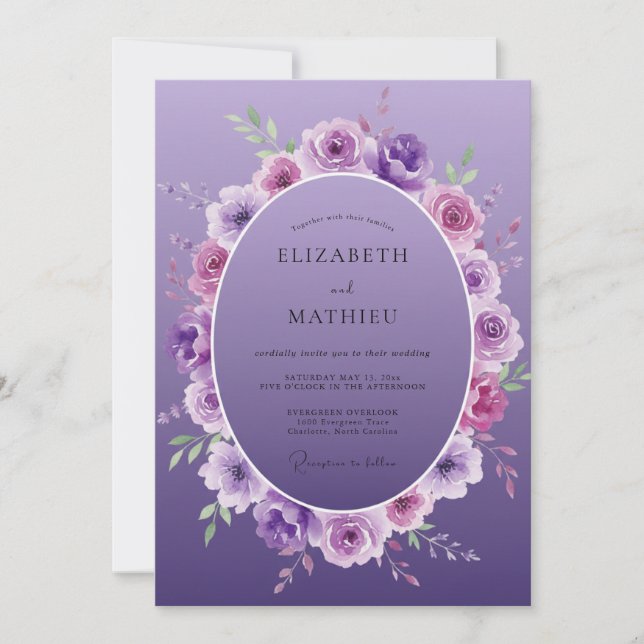 Invitación Boda de ranúnculo de lavanda con follaje de eucali (Anverso)