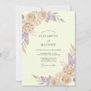 Invitación Boda de ranúnculo de lila con champán y eucalipto 
