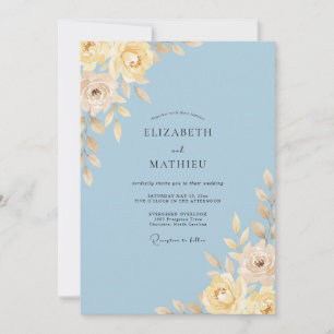 Invitación Boda de ranúnculo de mantequilla azul Azure eucali